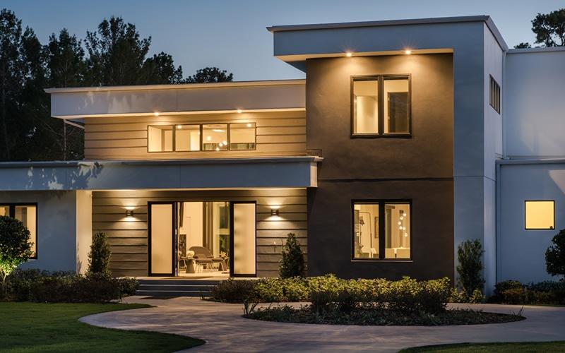 Exterior or modern house with custom lighting